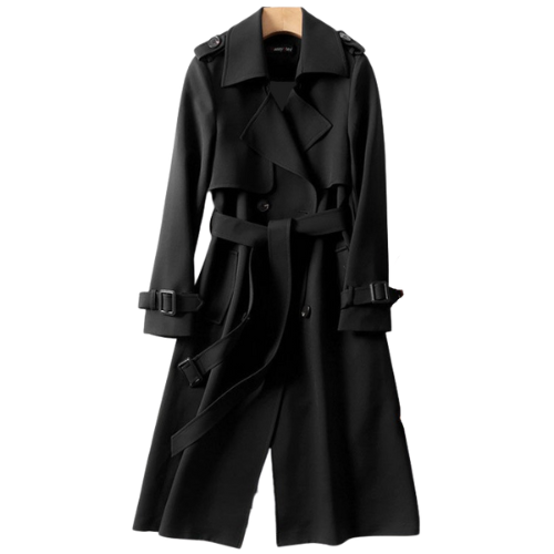 Elegant women's trench coat with double buttons – Celina-Black-S-The Livary