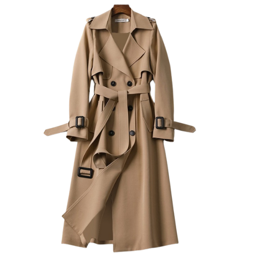 Elegant women's trench coat with double buttons – Celina-Khaki-S-The Livary