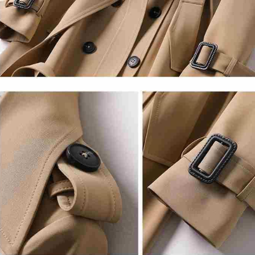 Elegant women's trench coat with double buttons – Celina-Khaki-S-The Livary