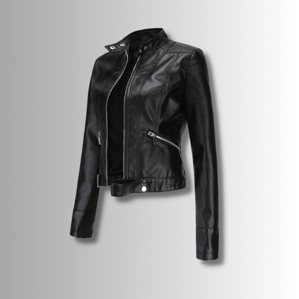 Stylish women's leather jacket in classic design – Marlene-Black-S-The Livary