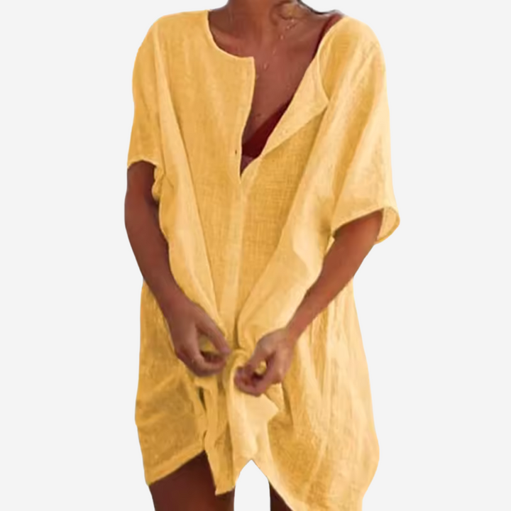 Linen Blend Beach Tunic – Luna-Yellow-S-The Livary