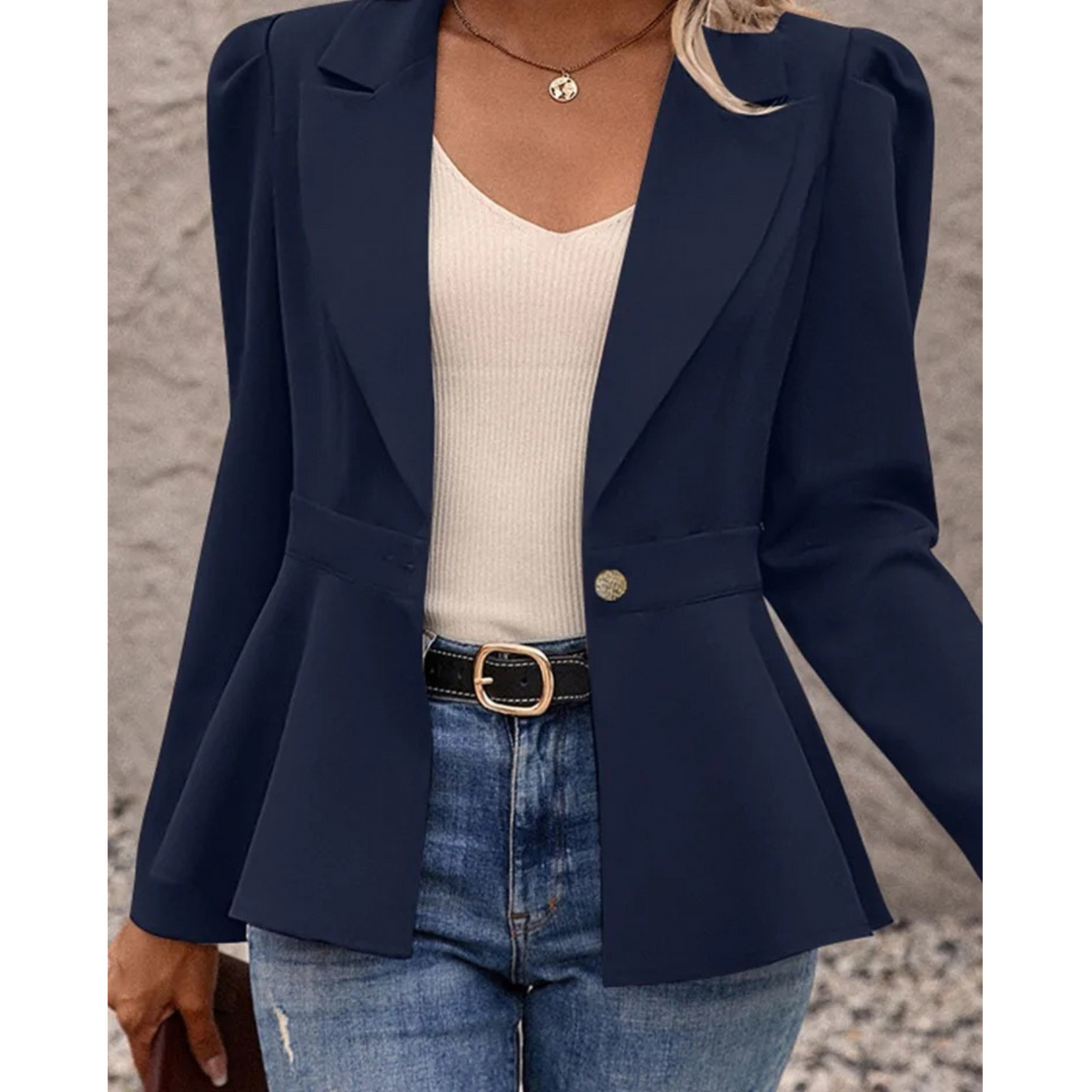 Plain Ribbed Collar Women's Blazer - Liana-Orange-S-The Livary