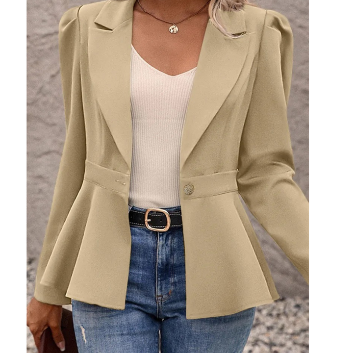 Plain Ribbed Collar Women's Blazer - Liana-Brown-S-The Livary