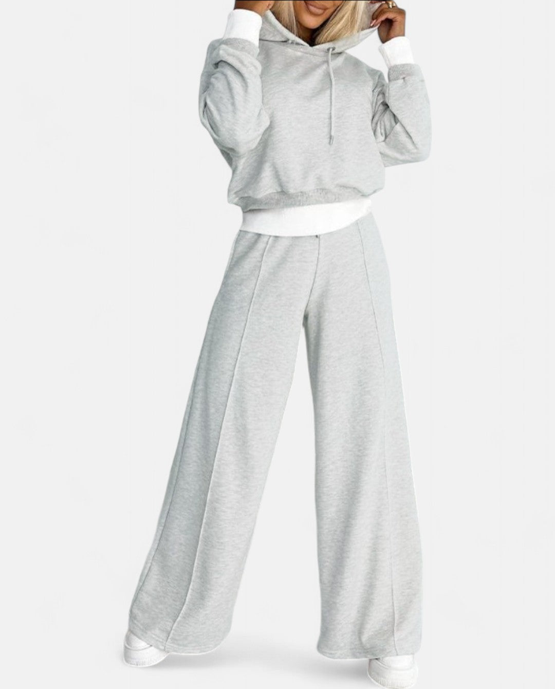 Two-Tone Hoodie Set with Wide Legs - Isabelle-Black-S-The Livary