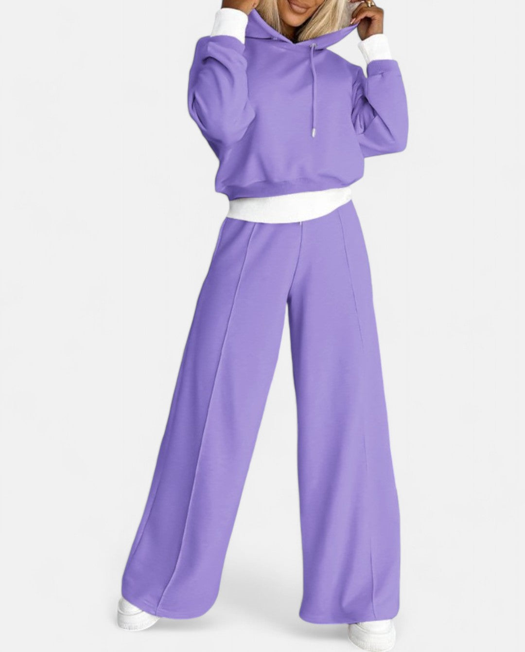 Two-Tone Hoodie Set with Wide Legs - Isabelle-Purple-S-The Livary