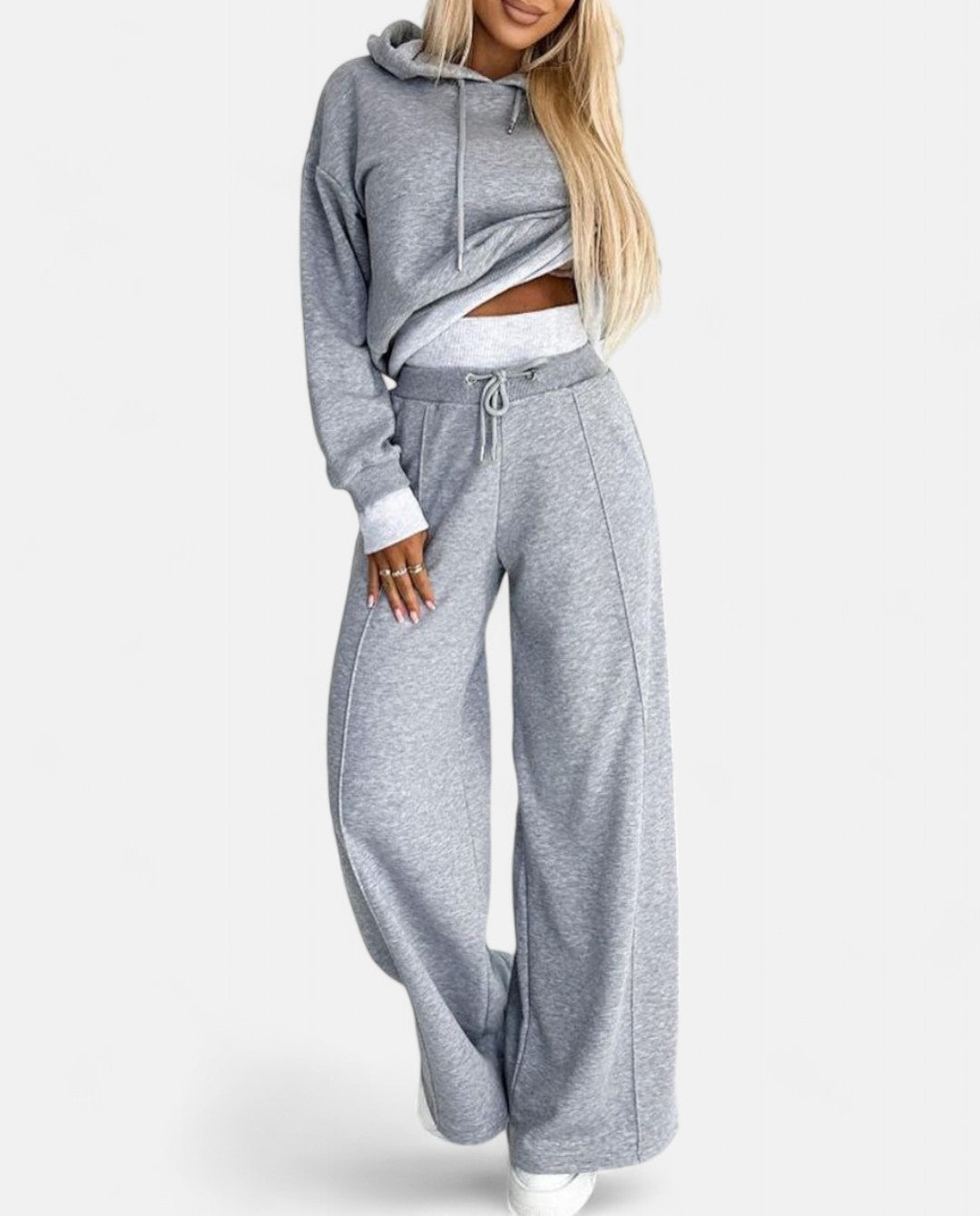 Two-Tone Hoodie Set with Wide Legs - Isabelle-Grey-S-The Livary