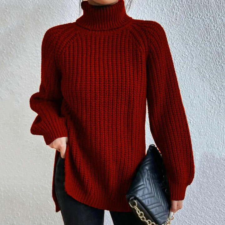 Roll-neck jumper for women - Velmora-Bordeaux red-S-The Livary