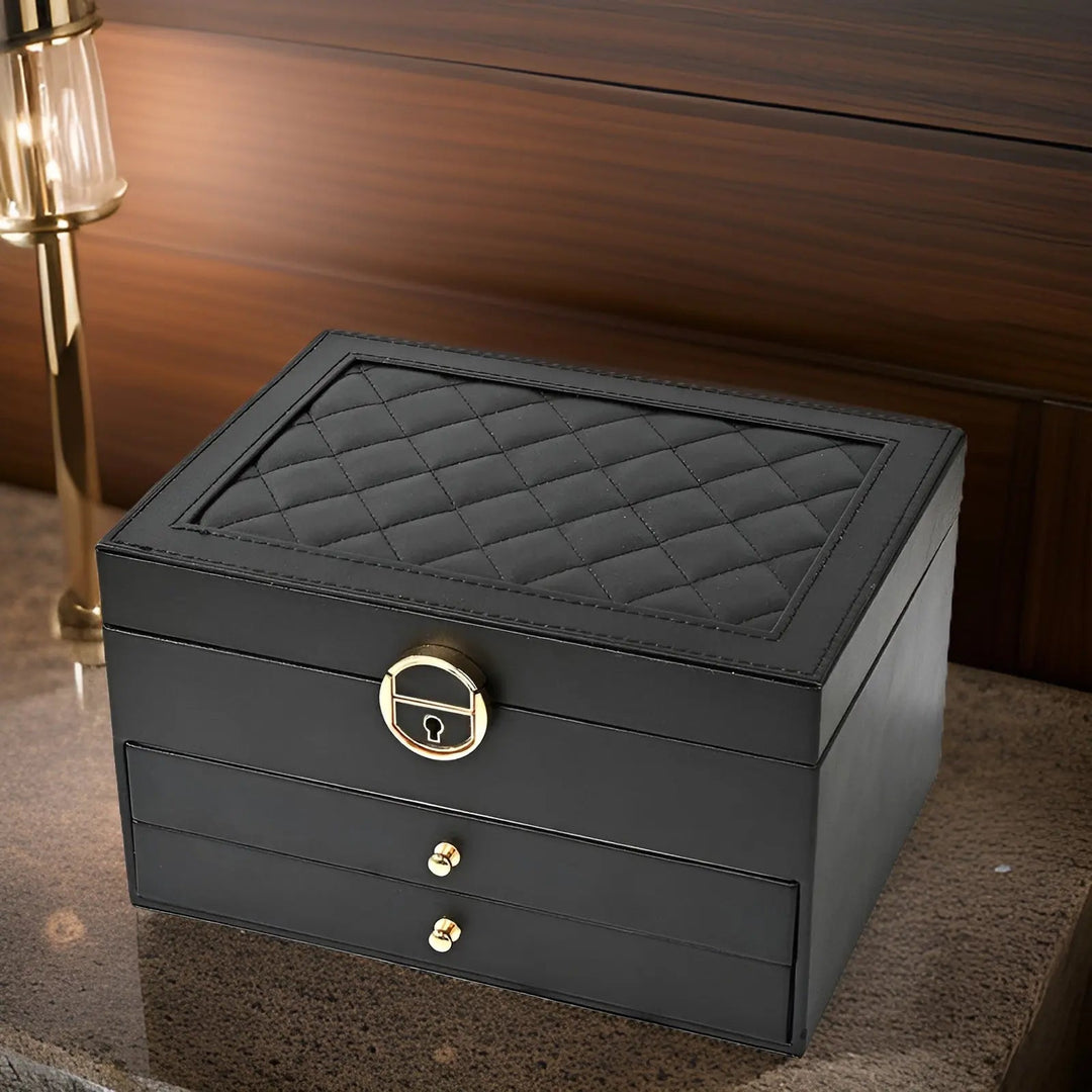 Luxury Multi-Layer Jewellery Box - EleganceBox-Black-The Livary