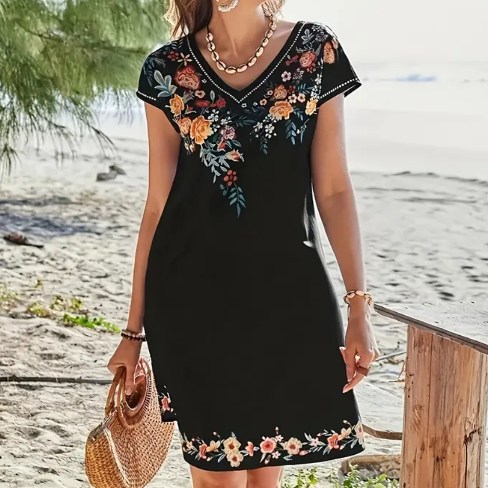 Black Floral Summer Dress - Sofia-XS-The Livary