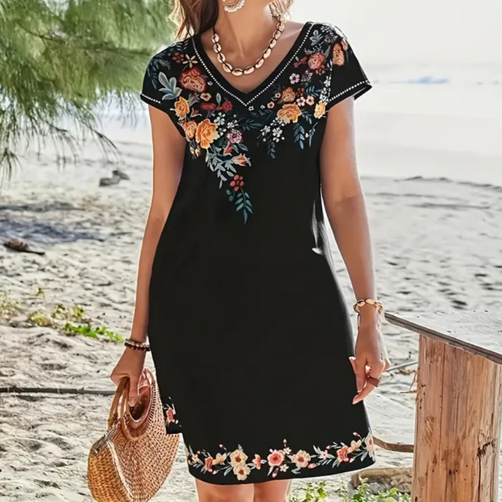 Black Floral Summer Dress - Sofia-XS-The Livary