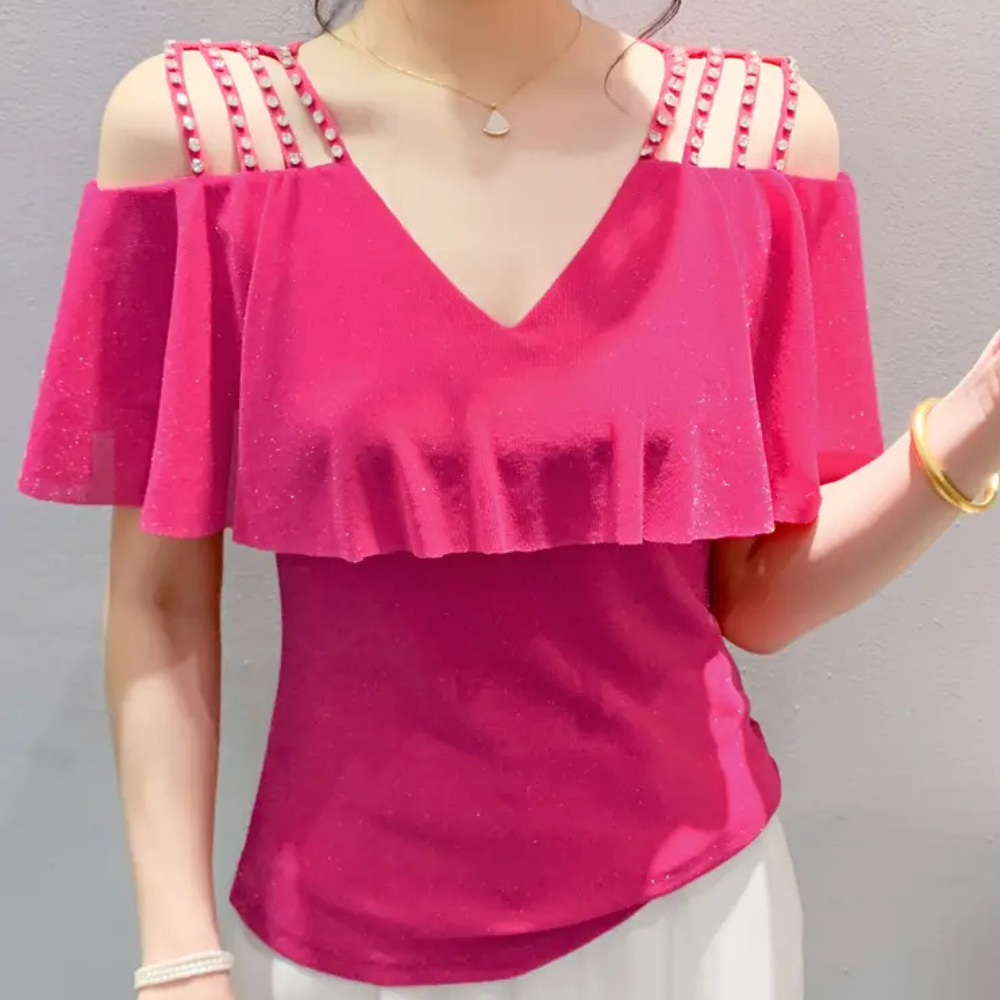 Fashionable V-Neck Blouse for Women - Elvira-Pink-XS-The Livary