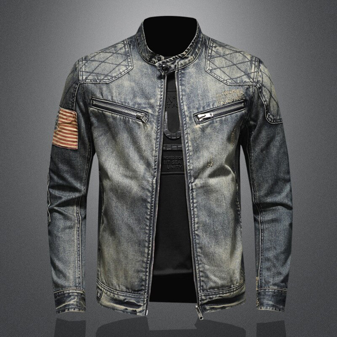Cool Denim Jacket for Men - Rafael-Denim with Flag-S-The Livary