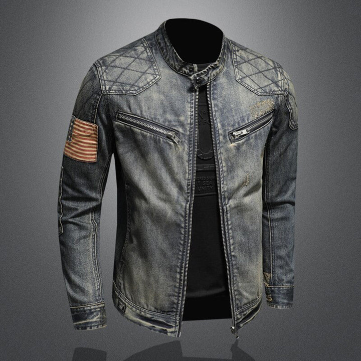 Cool Denim Jacket for Men - Rafael-Denim with Flag-S-The Livary