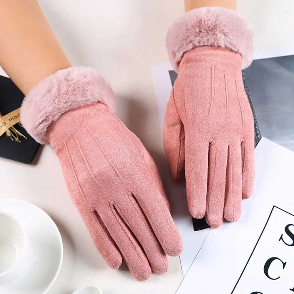 Trendy Suede Ladies Gloves - Mirella-Pink-The Livary