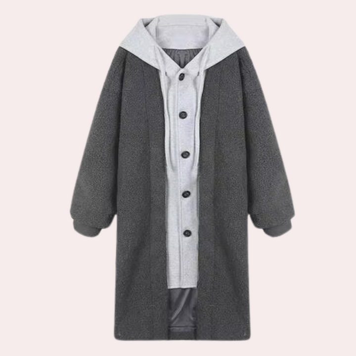 Casual Long Women's Jacket with Hood - Isla-Grey-XS-The Livary