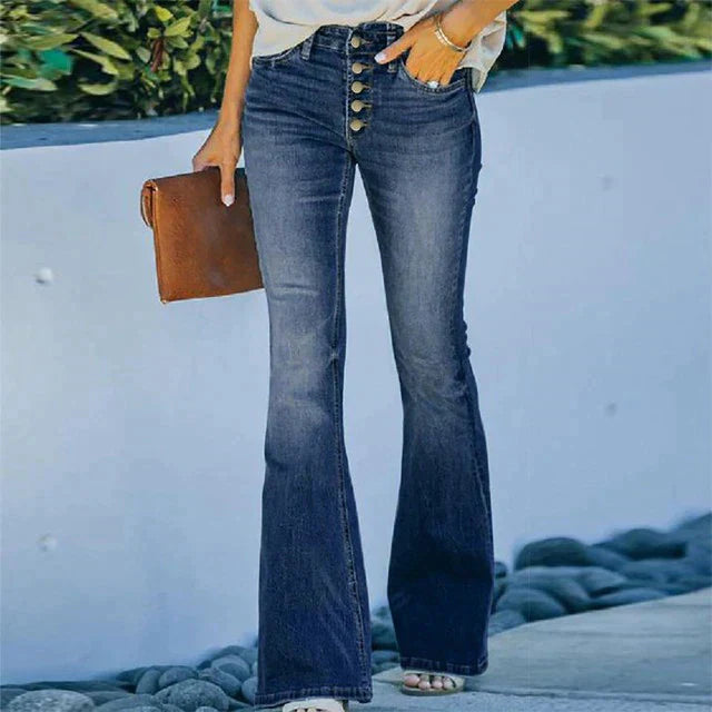 Trendy High-Waisted Denim Trousers - Mila-Blue-S-The Livary