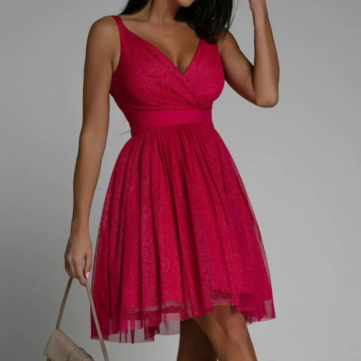 Shimmering Sequin Party Dress - Seraphina-Red-XS-The Livary