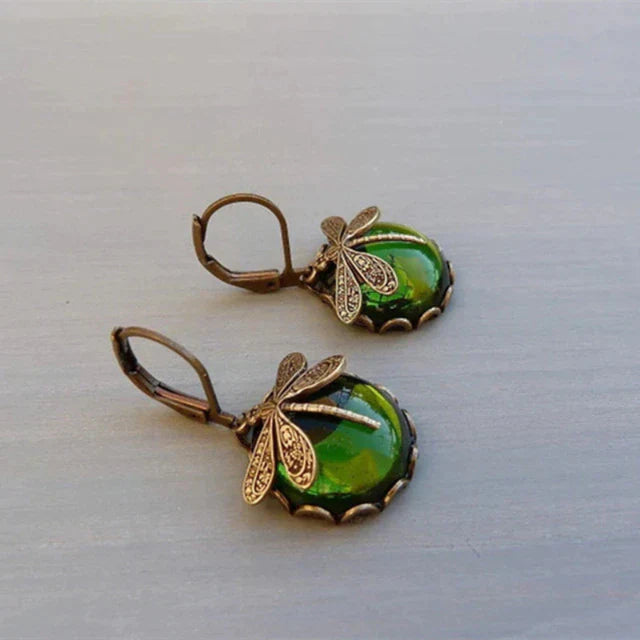 Stylish Crystal Antique Gold Earrings - Amarae-Light green-The Livary