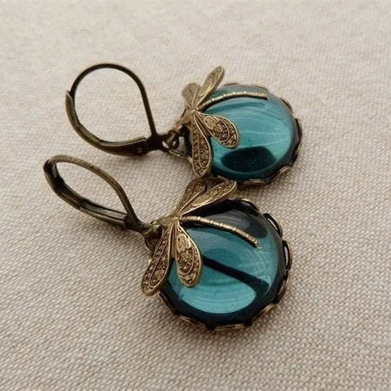 Stylish Crystal Antique Gold Earrings - Amarae-Blue-The Livary