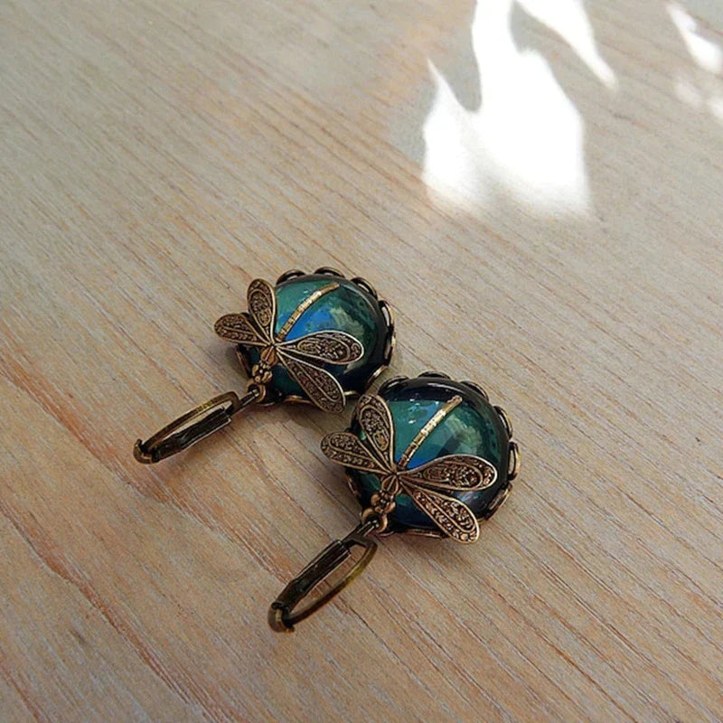 Stylish Crystal Antique Gold Earrings - Amarae-Blue-The Livary