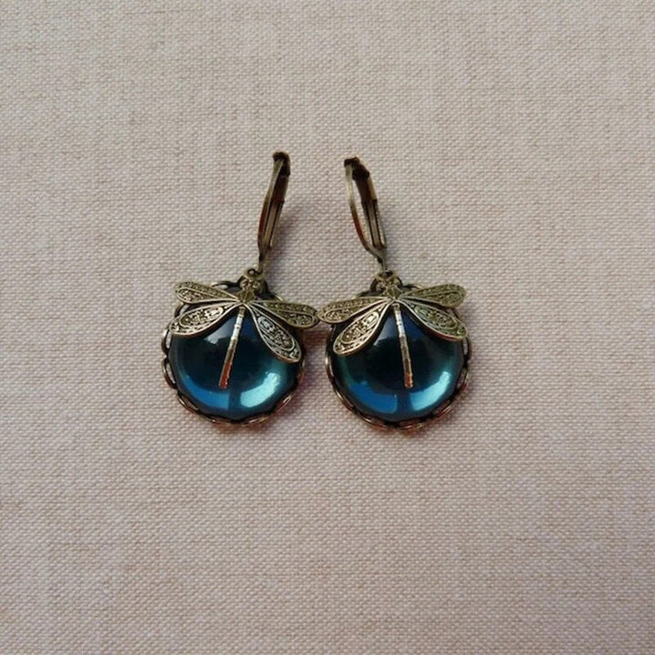 Stylish Crystal Antique Gold Earrings - Amarae-Blue-The Livary