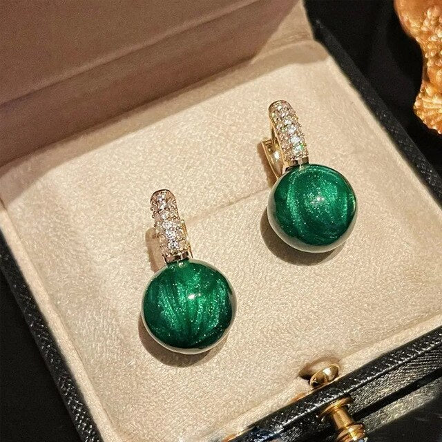 Stylish Green Gold Pearl Earrings - Alina-The Livary
