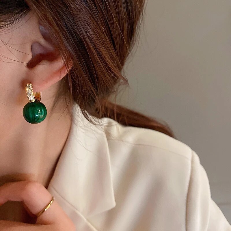 Stylish Green Gold Pearl Earrings - Alina-The Livary