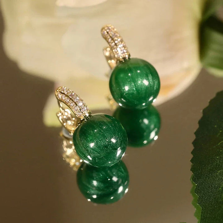 Stylish Green Gold Pearl Earrings - Alina-The Livary