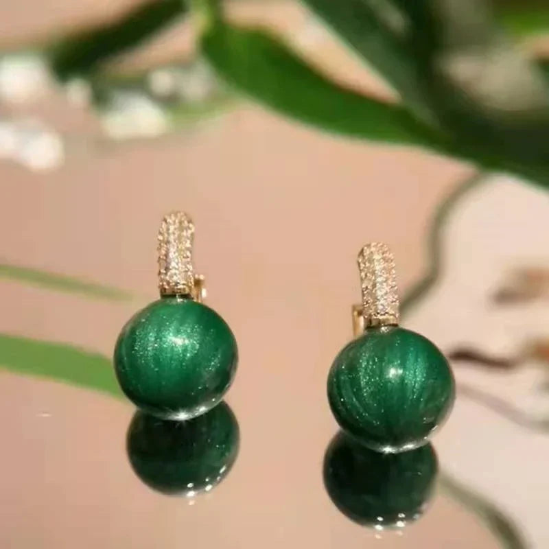 Stylish Green Gold Pearl Earrings - Alina-The Livary
