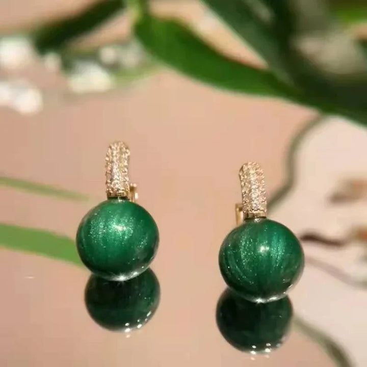 Stylish Green Gold Pearl Earrings - Alina-The Livary
