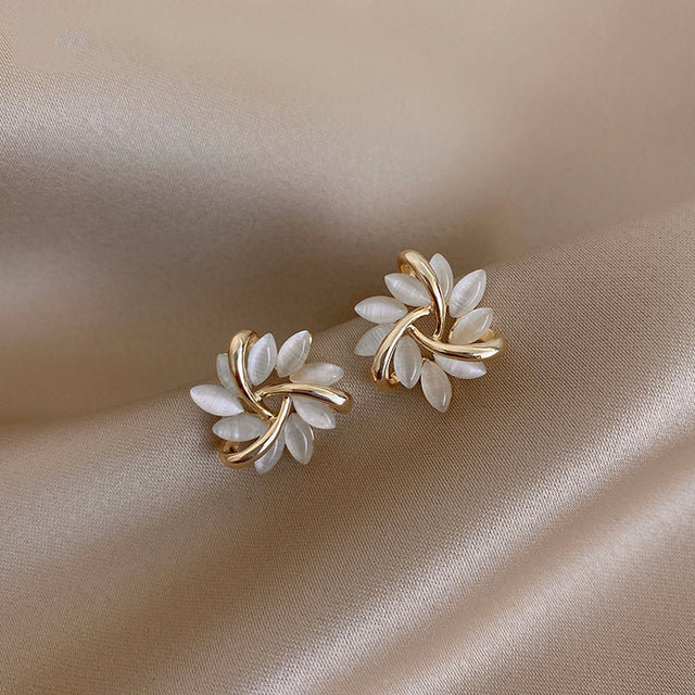 Round Opal Flower Stud Earrings in Gold - Amara-Gold-The Livary