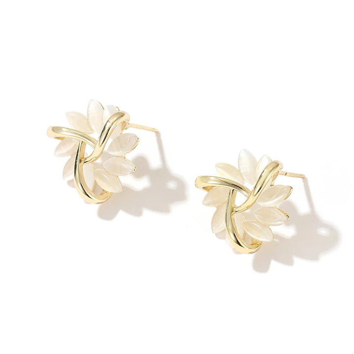 Round Opal Flower Stud Earrings in Gold - Amara-Gold-The Livary