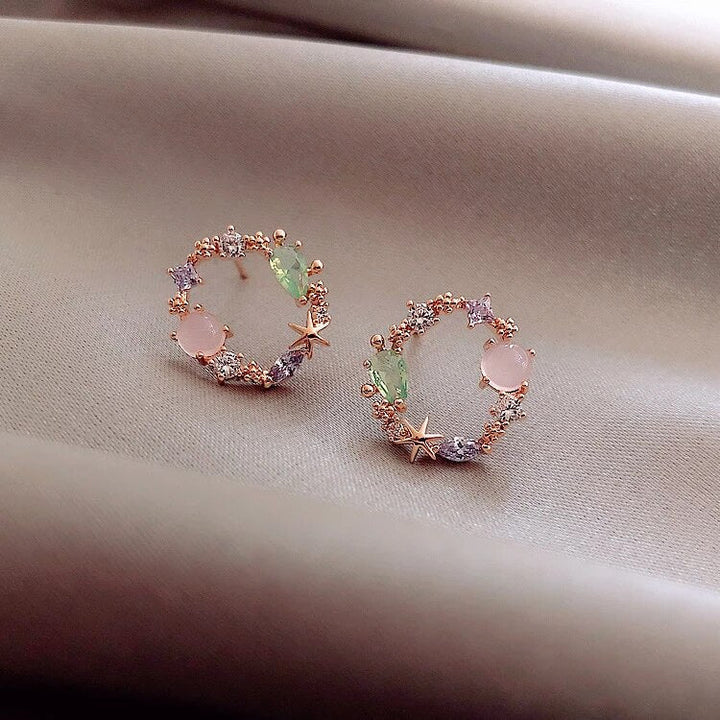 Golden Flower Earrings with Zirconia - Fiorella-The Livary