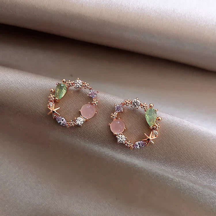 Golden Flower Earrings with Zirconia - Fiorella-The Livary