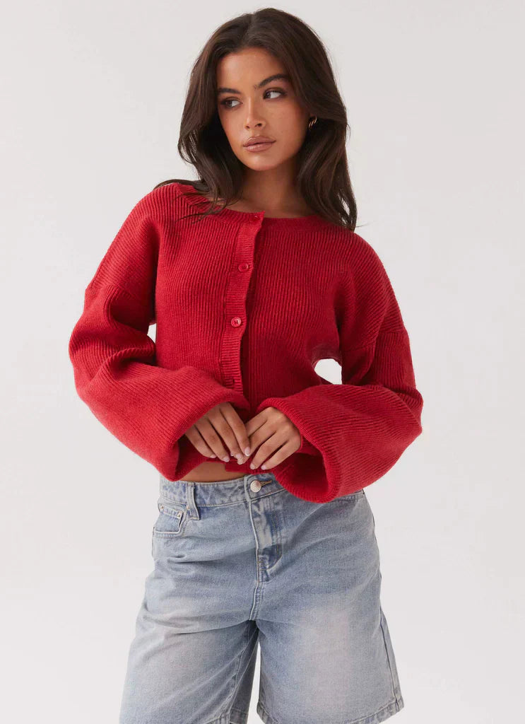 Stylish Red Women's Cardigan - Clarella-XS-The Livary
