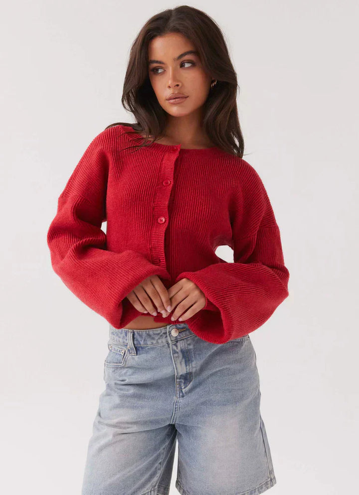 Stylish Red Women's Cardigan - Clarella-XS-The Livary