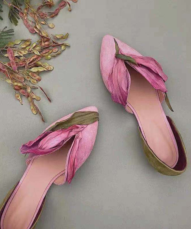 Handcrafted lace ballerinas with rose blossoms – Odette-Pink-3-The Livary