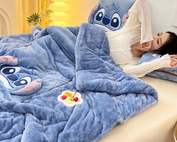 Luxury Cartoon Blanket and Cushion Set - Nomi-Stitch-Single (105x145cm)-The Livary