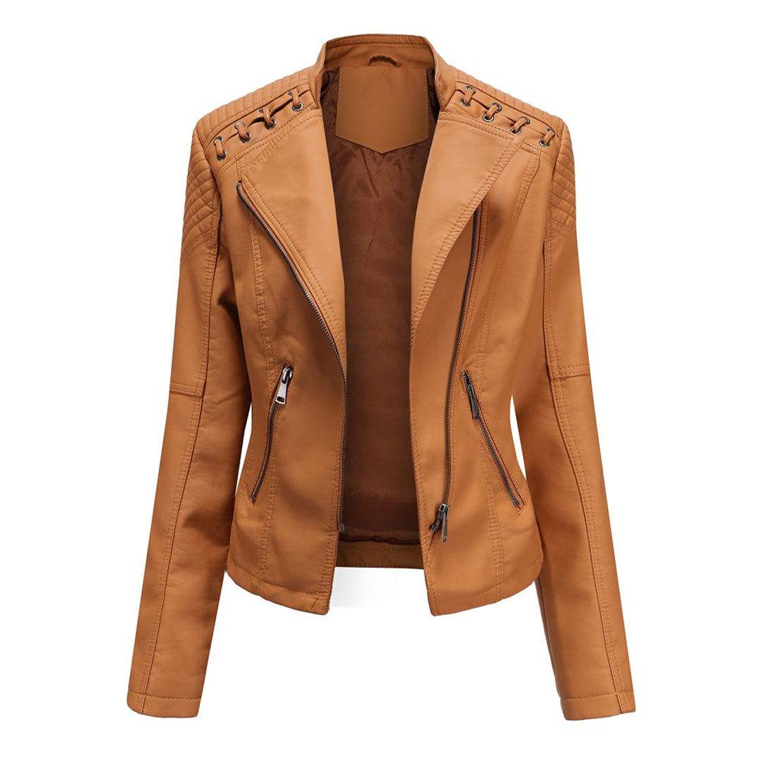 Elani - Trendy Leather Jacket for Women-Light brown-S-The Livary