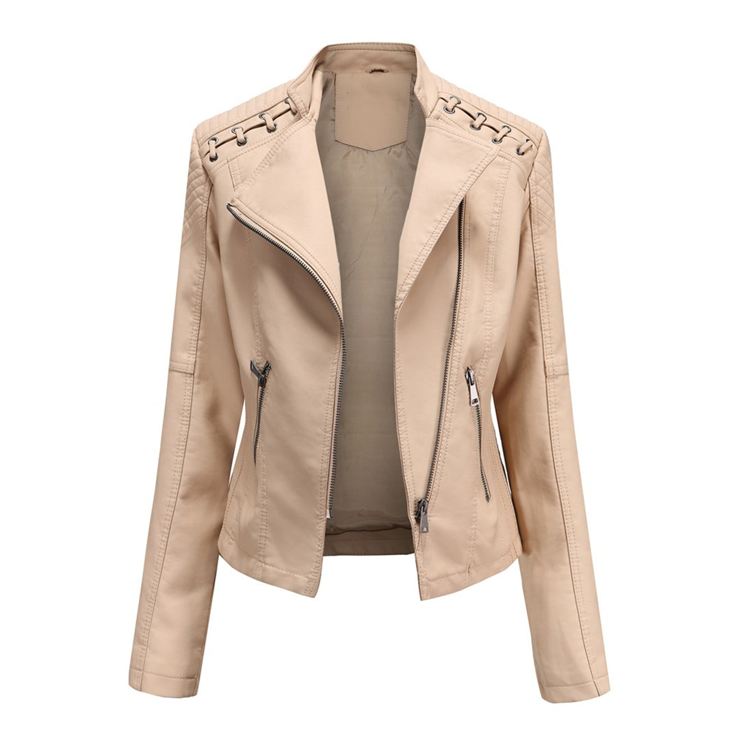 Elani - Trendy Leather Jacket for Women-Beige-S-The Livary