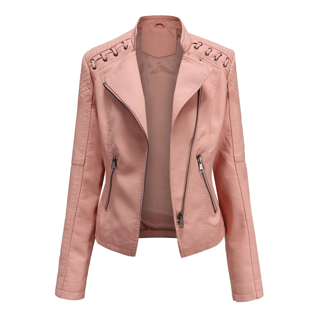 Elani - Trendy Leather Jacket for Women-Pink-S-The Livary