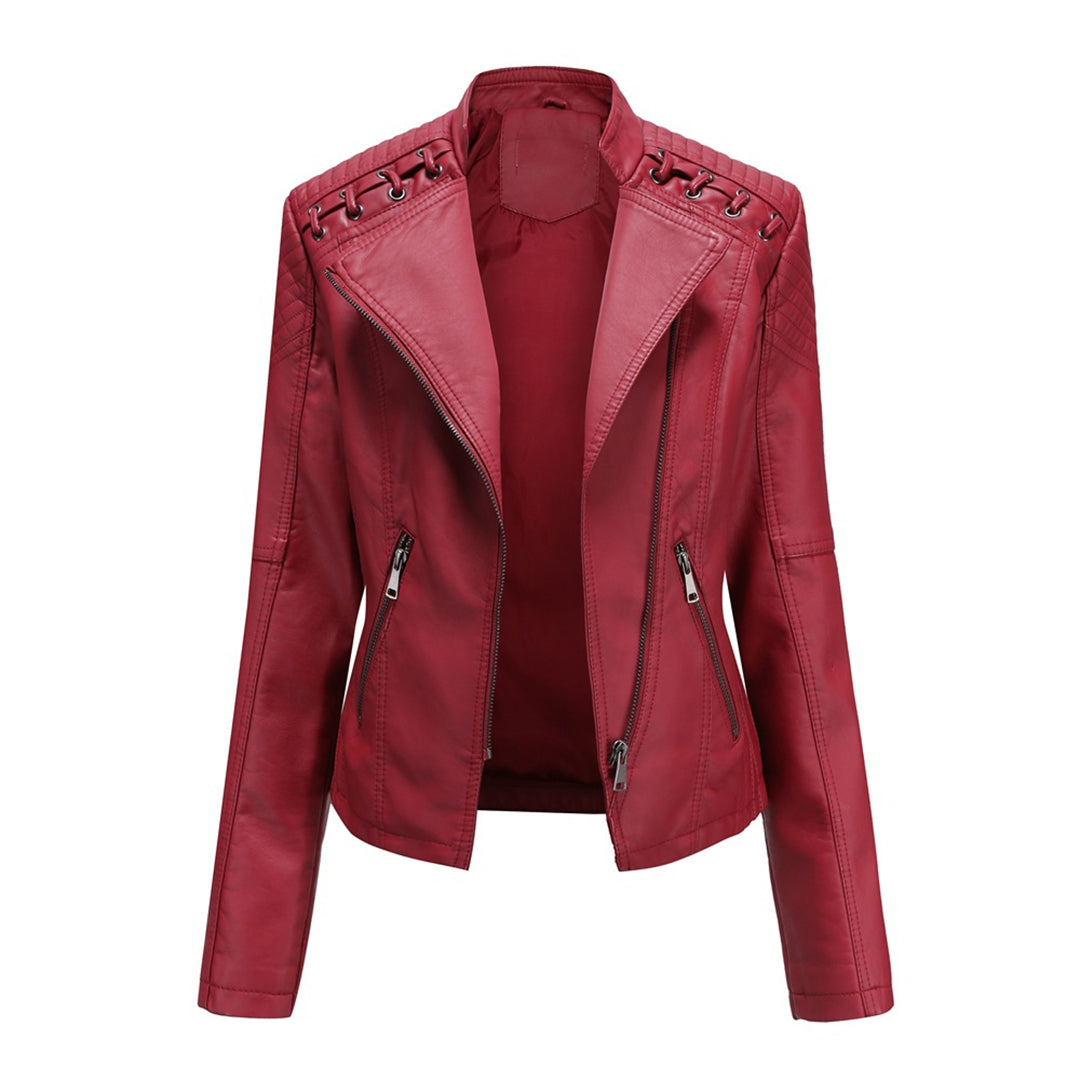 Elani - Trendy Leather Jacket for Women-Red-S-The Livary
