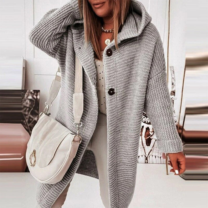 Half-length Knitted Women's Cardigan with Button Closure and Hood - Mila-Gray-S-The Livary