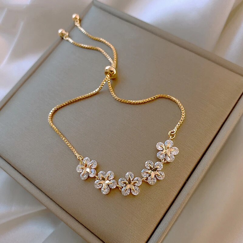 Luxury Gold Crystal Flower Bracelet - Rosalind-The Livary