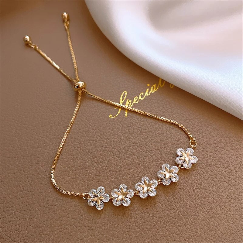 Luxury Gold Crystal Flower Bracelet - Rosalind-The Livary