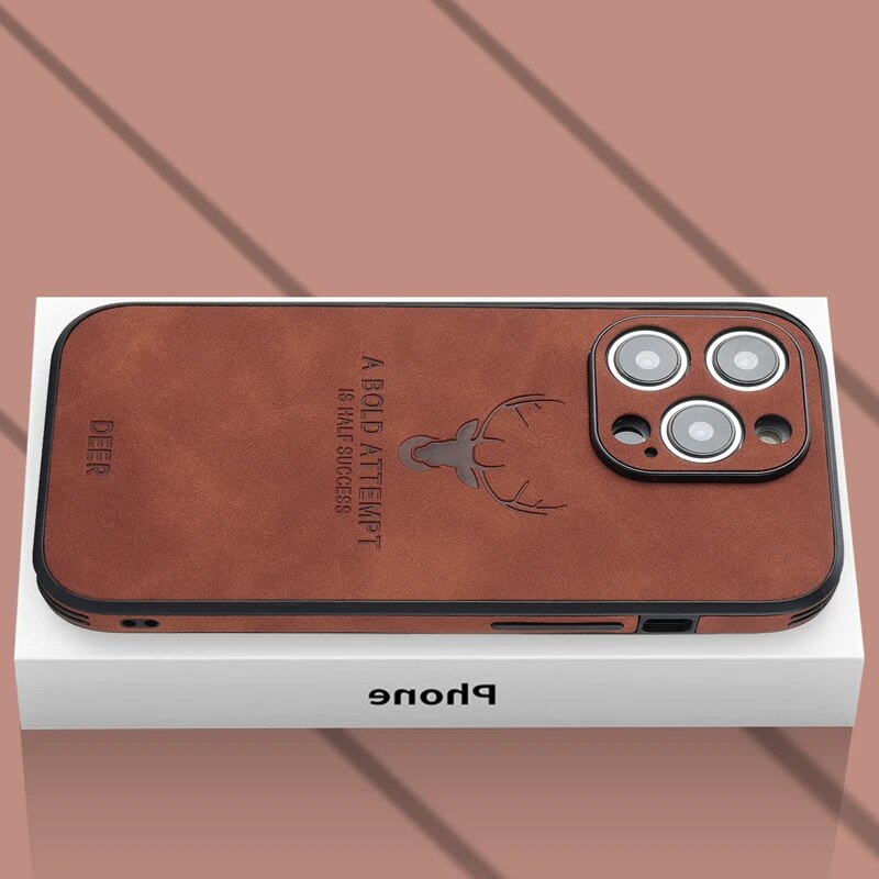 Luxury Deer Leather iPhone Case - Veltro-Brown-iPhone 15 Pro Max-The Livary