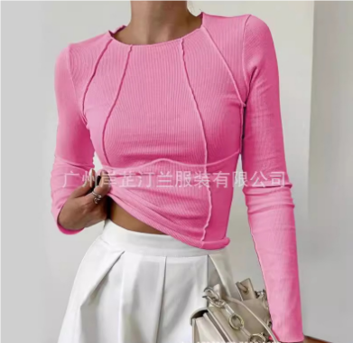 Basic Ladies Shirt with Long Sleeves - Mira-Pink-XS-The Livary