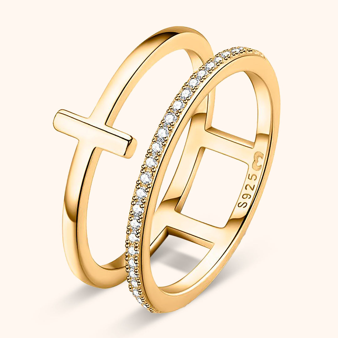 Stylish Double Cross Ring - Celeste-Gold-5-The Livary