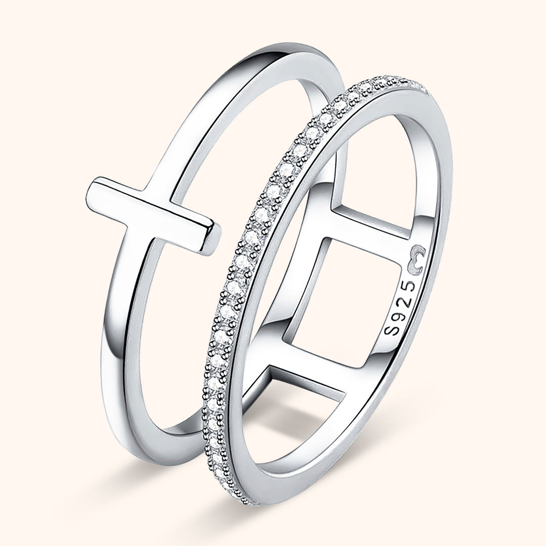 Stylish Double Cross Ring - Celeste-Silver-5-The Livary