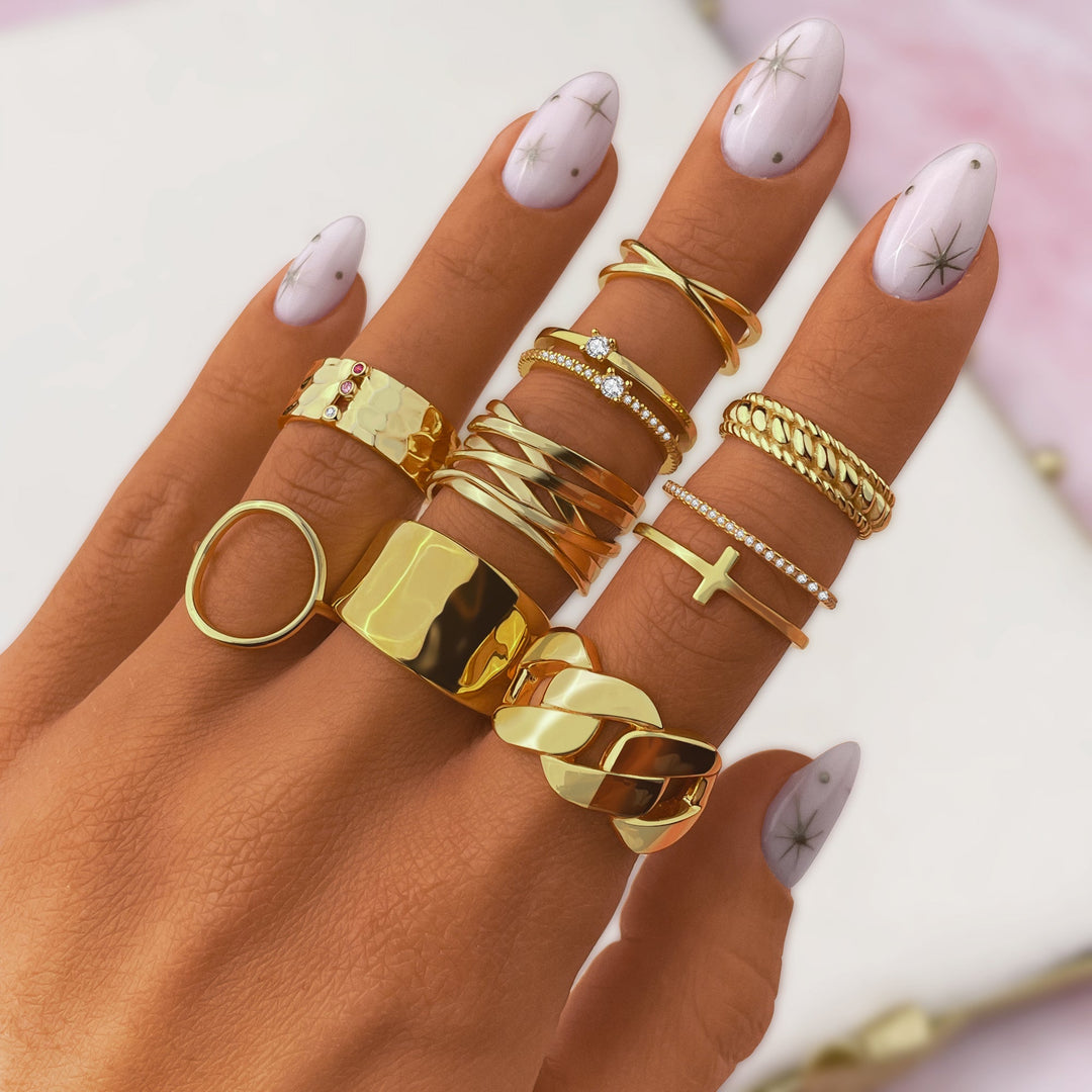 Stylish Double Cross Ring - Calindra-Gold-5-The Livary